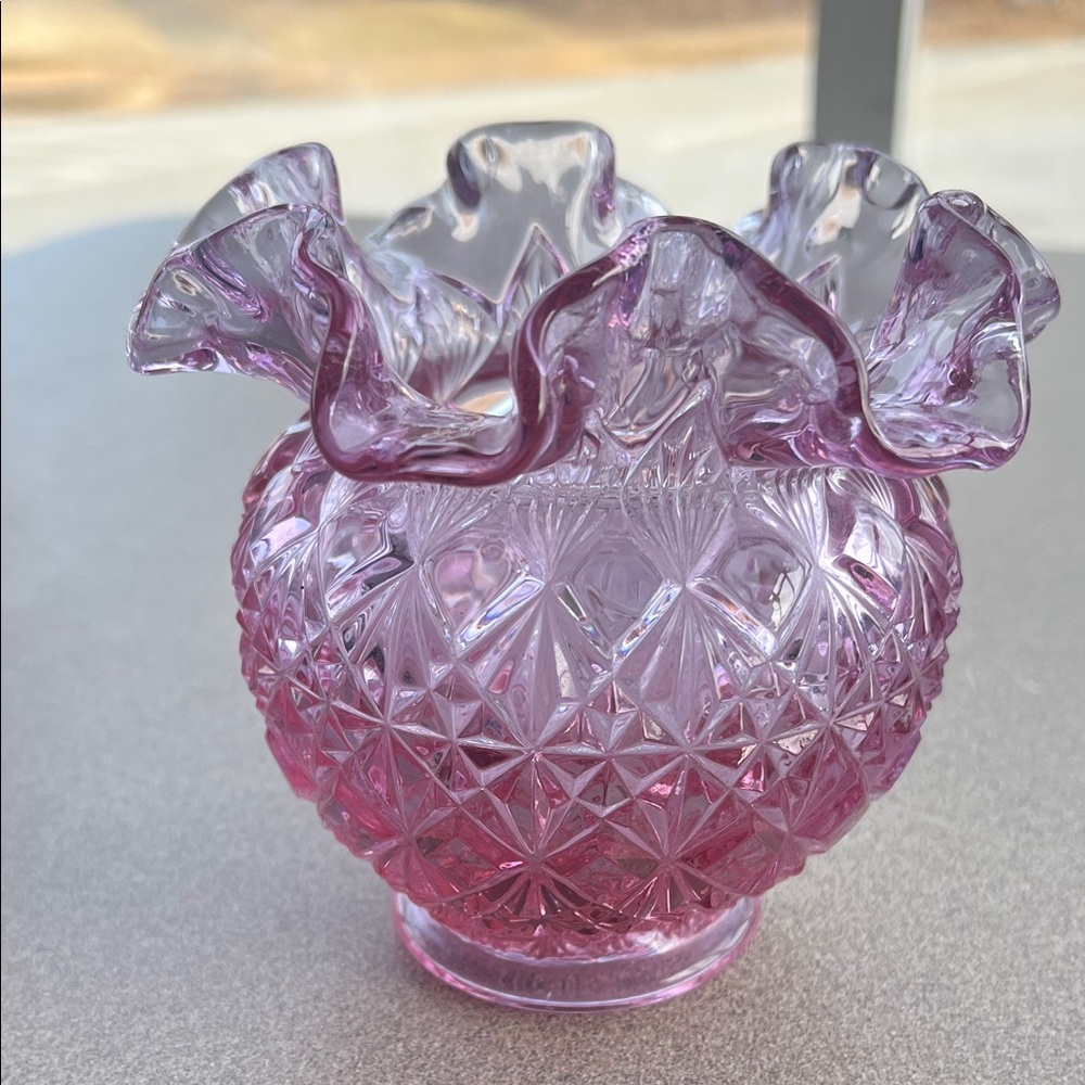 Fenton Dusty Rose or Jacqueline Diamond Pattern Ruffle Glass Vase